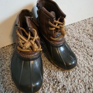 Sperry Kids Brown Leather and Black Rubber Duck Boots slip on